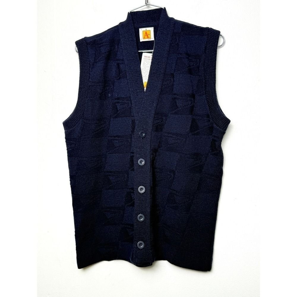 A+ by SAI Mens Navy‎ Blue V-Neck Knit Vest Cardigan Sweater Small 4911 PCNVY